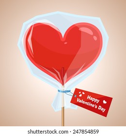 Red vector lollipop in the form of heart on Valentine's Day. Sweet heart.