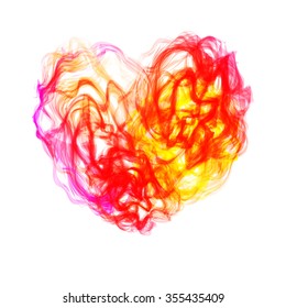 Red Vector Love Heart.  Orange fiery heart. Warm bright heart.