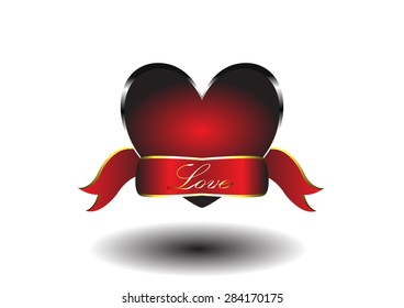 Red Vector Love Heart ribbon on a white background