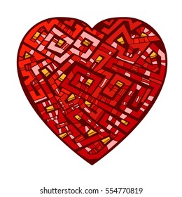 Red Vector Love Passion Heart filled with tribal geometric pattern
