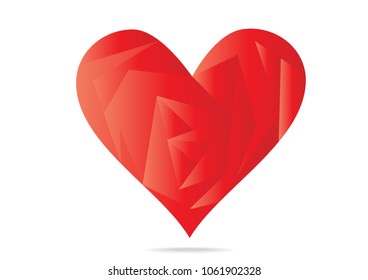 red vector low polygons heart isolated on white background