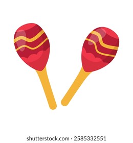 Red vector maracas on a white background. Attribute of the street Brazilian carnival.