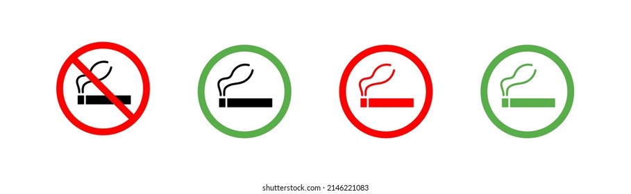Red vector no smoking icon. Smoking area green symbol. EPS10