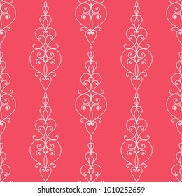 Red vector ornament on white Seamless pattern with hearts ornament and curve lines illustration for romantic design for printing onto fabric web page background and paper or invitation Valentine's day