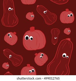 Red Vector outline pumpkins seamless pattern. Pumpkin patch background. illustration on a Halloween theme