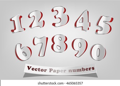 Red vector paper numbers. Math font elements
