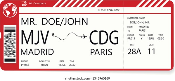 Red vector pattern of a boarding pass ticket. Concept of trip or travel. Boarding pass required for boarding aircraft