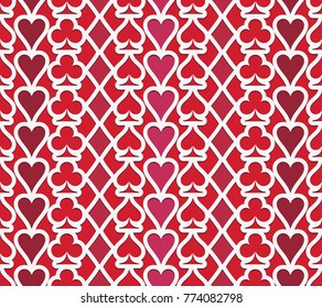 Red vector pattern of playing card icons. Seamless pattern.