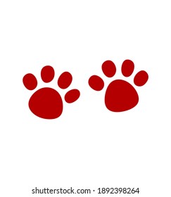 Red Vector Paw Print Silhouette Icon Drawing.Footprint,foot, footstep, animal paw mark,claw, Pet,dog,pets,doggy,kitty,puppy,pup,cat.Sticker.Paw prints pair.