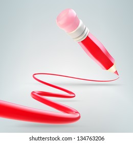 Red vector pencil and its dimensional trace path composition over neutral copyspace background