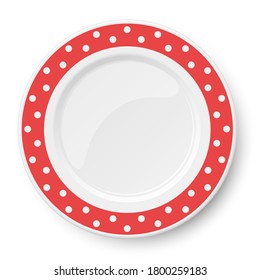 Red vector plate with white polka dot pattern isolated on white background