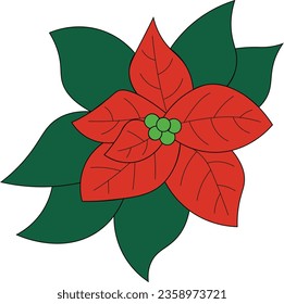 red vector poinsettia with leaves