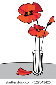 red vector poppies in vase isolated on white background with copyspace