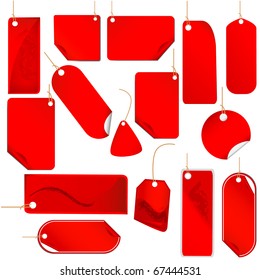 Red vector price tags set isolated on white