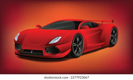 Red vector realistic 3d car isolated on mesh gradient background.