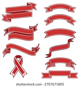 Red Vector Ribbon Collection – Retro Banners, Labels, and Decorative Scroll Elements