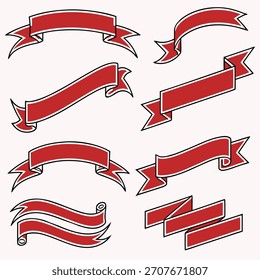 Red Vector Ribbon Collection – Retro Banners, Labels, and Decorative Scroll Elements