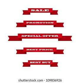 Red vector ribbon tags collection - sale, promotion, special offer, best price, best buy