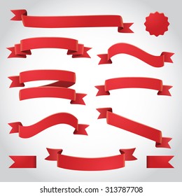 Red Vector Ribbons Set