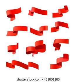 Red vector ribbons. Vector set