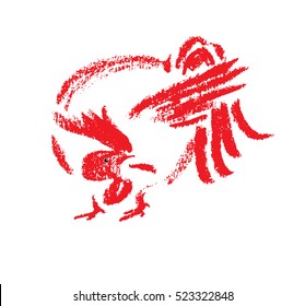 Red vector rooster. Pastels red cock for postcard or calendar.