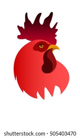 Red vector rooster. Symbol of 2017 year on the Chinese calendar. Laconic portrait of fire cock.