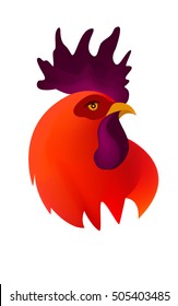 Red vector rooster. Symbol of 2017 year on the Chinese calendar. Laconic portrait of fire cock.