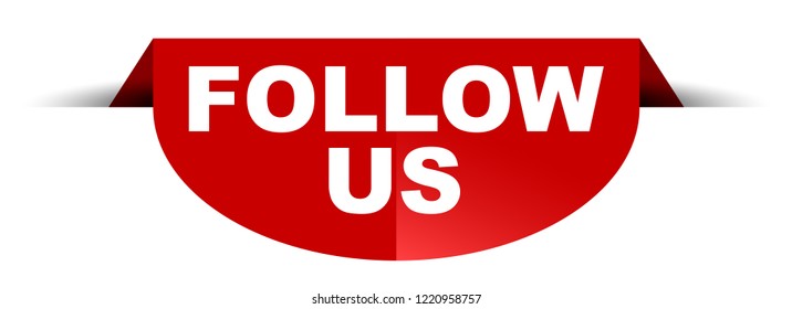 red vector round banner follow us