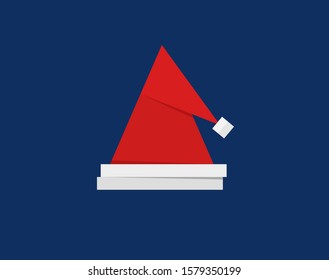 red vector santa claus hat simple shape design on blue background