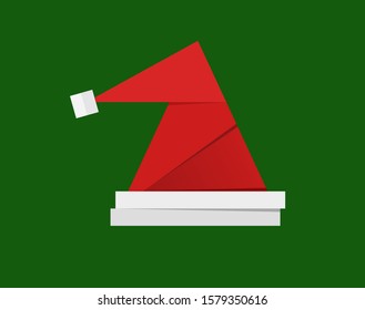 red vector santa claus hat simple shape design on green background