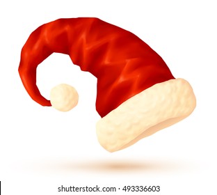 Red vector Santa's Christmas hat isolated on white background