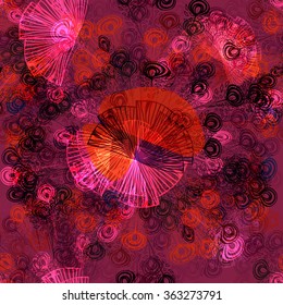 Red vector seamless pattern with tropical and exotic nature.