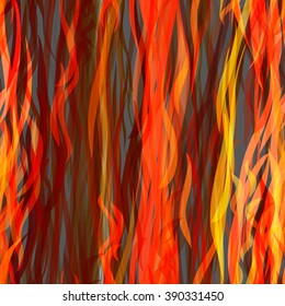 Red vector seamless pattern. Wavy lines, as yarn or hair. For Boho design