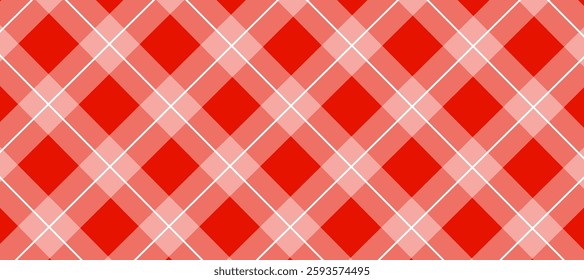 Red vector seamless pattern with white stripes diagonal plaid background