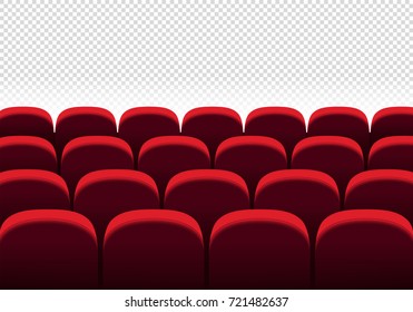 Red vector seats. Cinema, movie, theatre seat rows on transparent background. Vector illustration.
