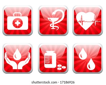 conjunto de vectores rojos de iconos médicos