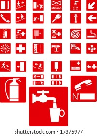 Red vector signs on white background