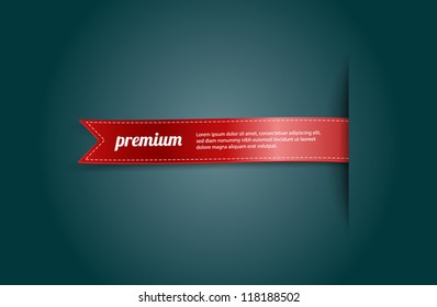 Red vector silky ribbon banner / tag "Premium"