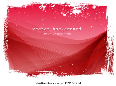 Red vector smooth wavy background with grungy border
