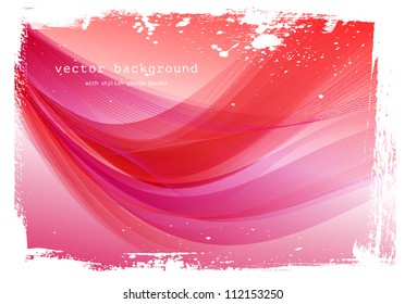 Red vector smooth wavy background with grungy border