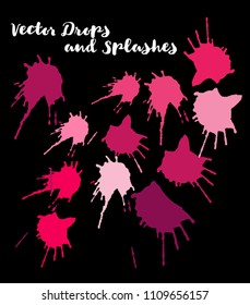 Red Vector Splashes, Hand Painted Watercolor Bang. Indian Holi Color Festival, Paint Highlight, Explosion. Red Holi Paint Splatter, Vector Paintbrush Smears. Texture Funky Graffiti Smears, Button.