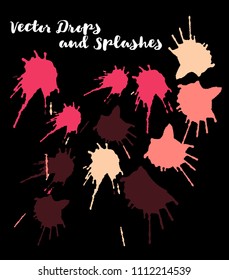 Red Vector Splashes, Hand Painted Watercolor Drops. Indian Holi Festival Elements, Paint Burst, Explosion. Red Holi Paint Splats, Vector Paintbrush Smears. Bright Funky Graffiti Smears, Buttons.