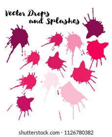 Red Vector Splashes, Hand Painted Watercolor Splats. Indian Holi Color Festival, Paint Highlight, Explosion. Red Holi Paint Splats, Vector Hand Painted Swatch. Texture Funky Graffiti Smears, Button.