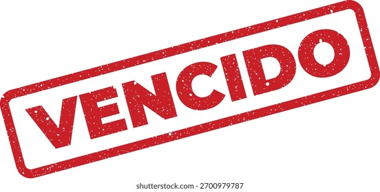 Red vector stamp illustration shows Vencido in Spanish, connoting expiration or being overdue, with a textured, distressed style ideal for overlay designs or print projects.