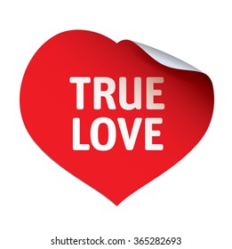 Red vector sticker and Heart TRUE LOVE