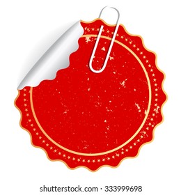 Red vector sticker with paper clip on white background