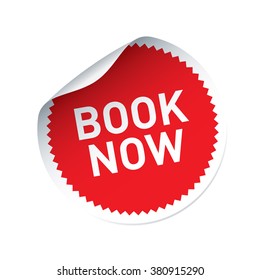 Red vector sticker and text BOOK NOW