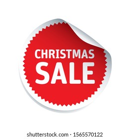 Red vector sticker and text Christmas Sale. Vector Illustration.