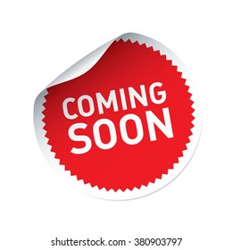 Red vector sticker and text COMING SOON