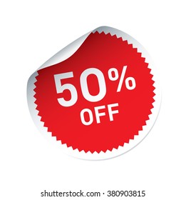 Red vector sticker and text FIFTY Percent OFF